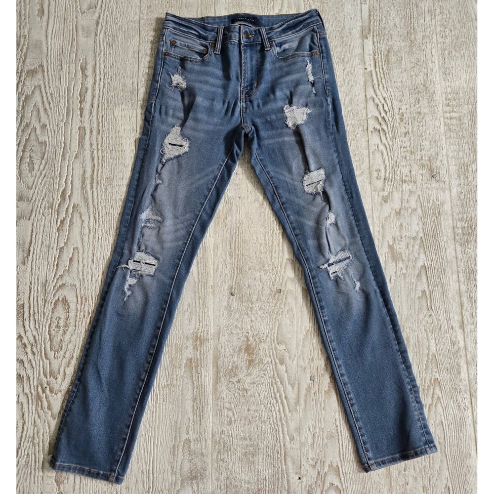 Aeropostale Skinny Women Medium Wash Distressed Ripped Denim Retro Jeans 30/32